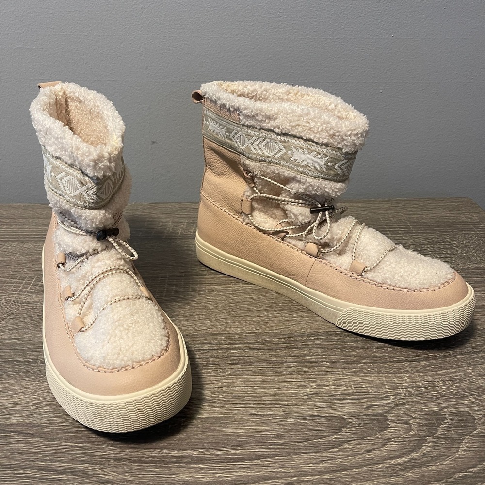 TOMS Women's 9.5 Faux Shearling Winter Boots Pink Blush Tan Fleece Lined EU 41 - Picture 2 of 9